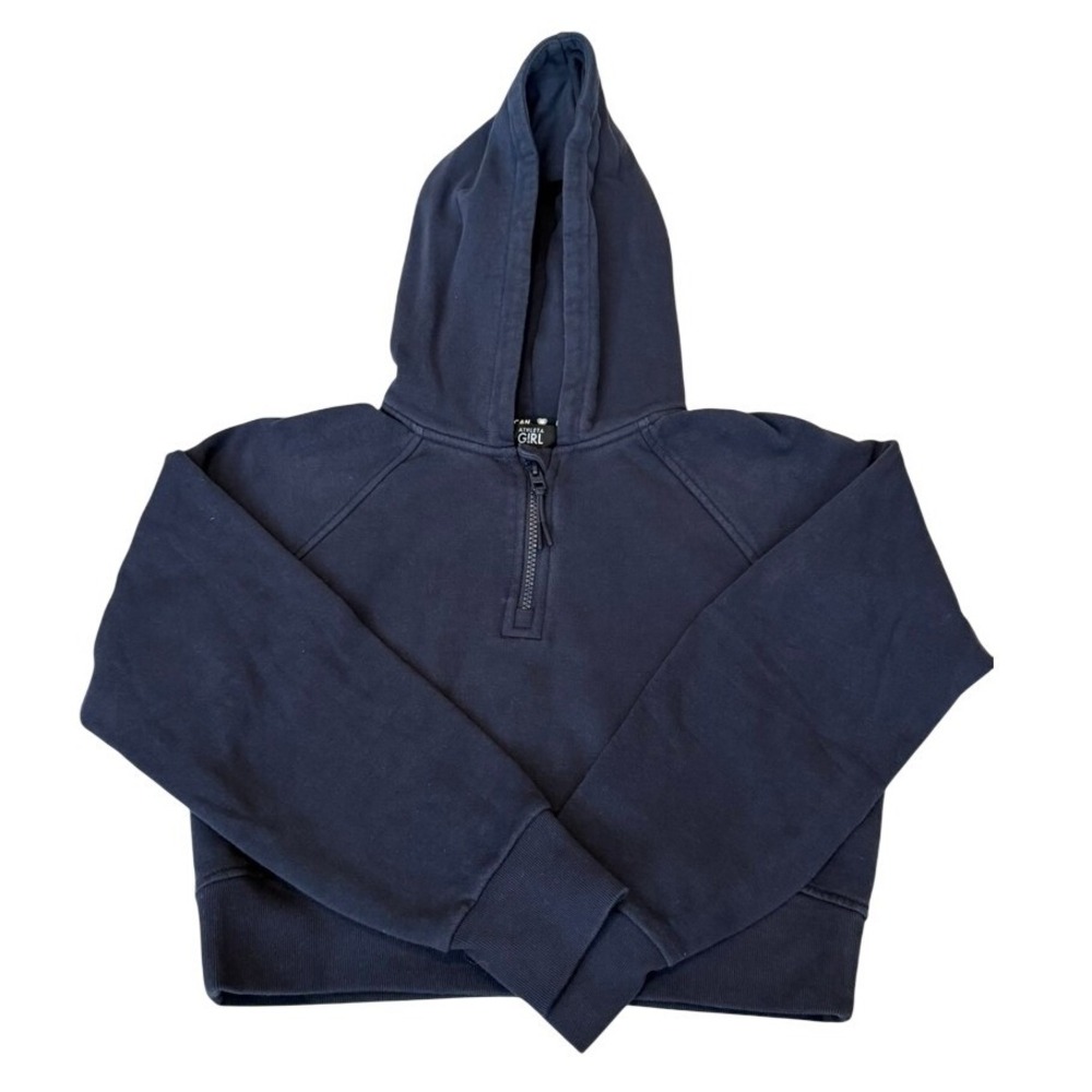 Navy Athleta Girl Cropped Half‎ Zip Hoodie Sweatshirt Girls Size Large (12)